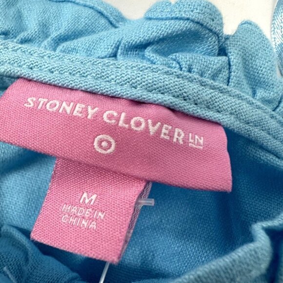 Stoney Clover Lane Womens Blue Short Sleeve Ruffle Linen Dress Med - Picture 10 of 15